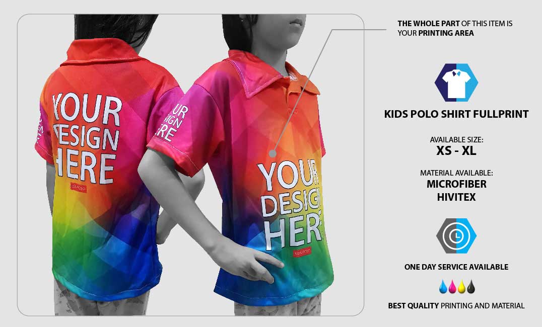 Kaos Polo Anak Fullprint  spesifikasi